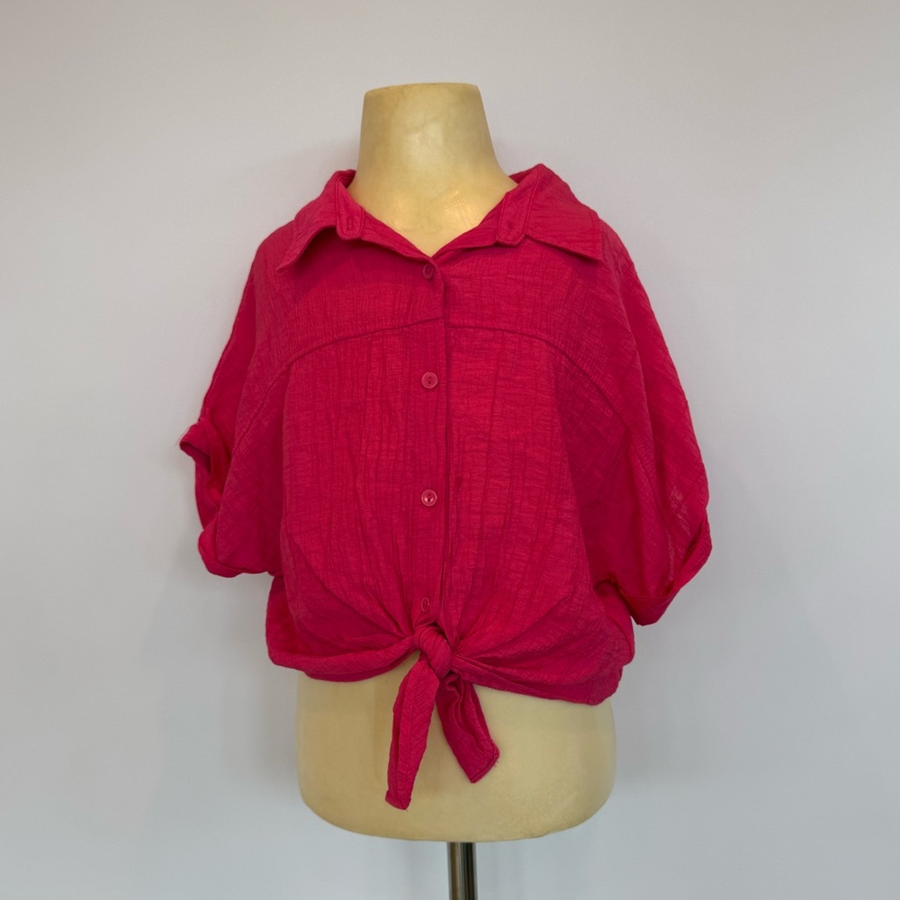 Zara Kids Fuchsia Button-Down Tie-Front Shirt